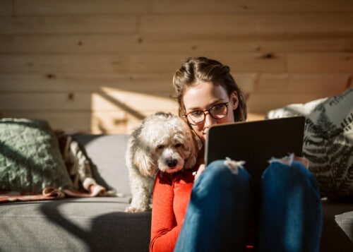 College student searching for student housing online