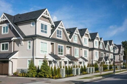 A row of modern townhomes